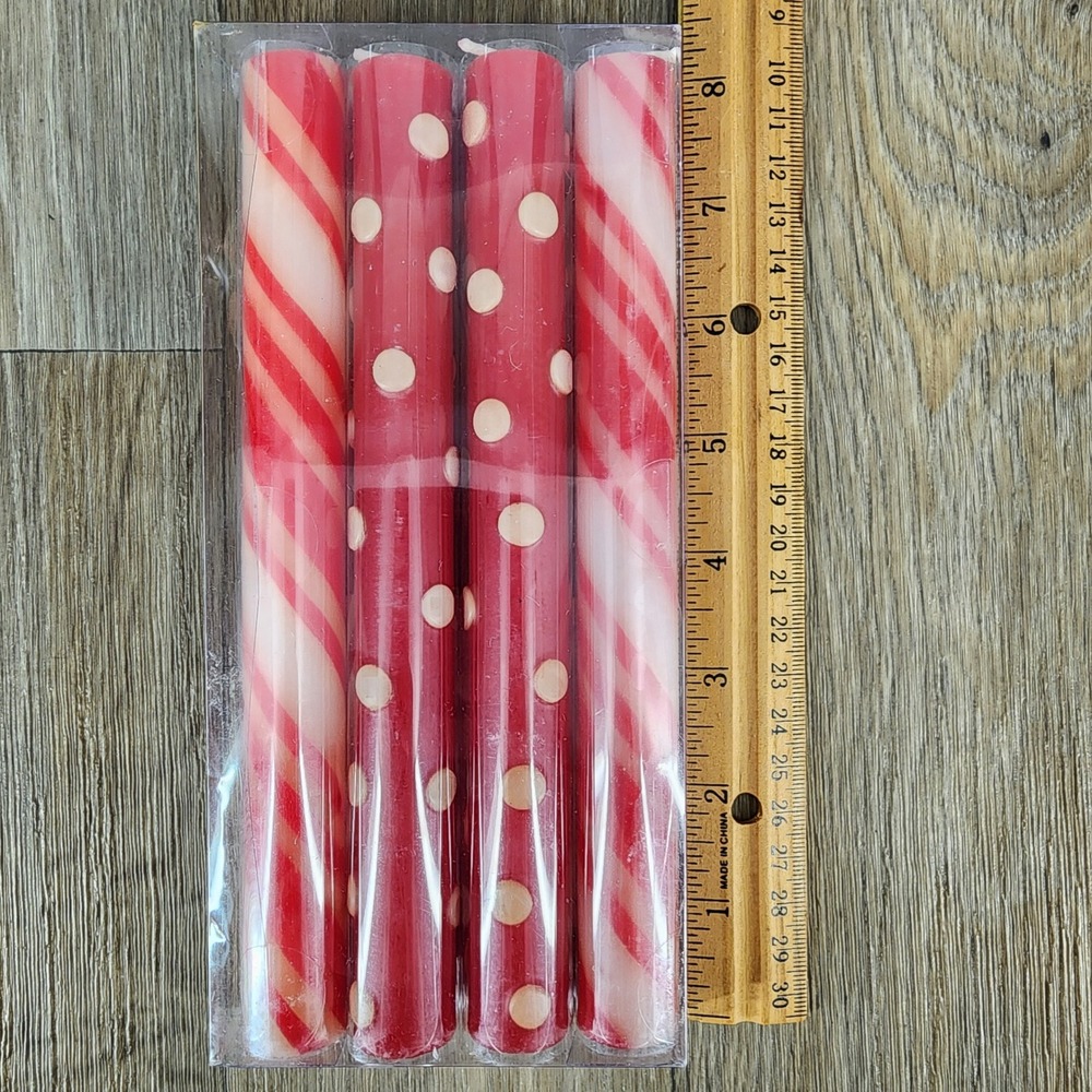 Pier 1 Imports Red and White Striped Polka Dot Taper Candles Set of 4 - Picture 6 of 8